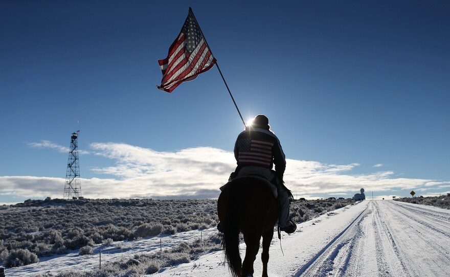 Duane Ehmer rides at the occupied Malheur National Wildlife Refuge on Jan. 15 near Burns, Ore.