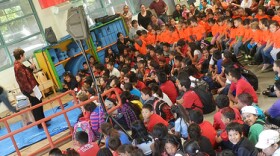 Students from Hickory Head Start and Lincoln Elementary engage with the authors during story time. 