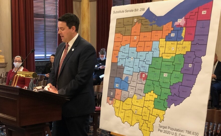 Republican state Sen. Rob McColley presents a new congressional district map, drawn by the Senate Republican Caucus.