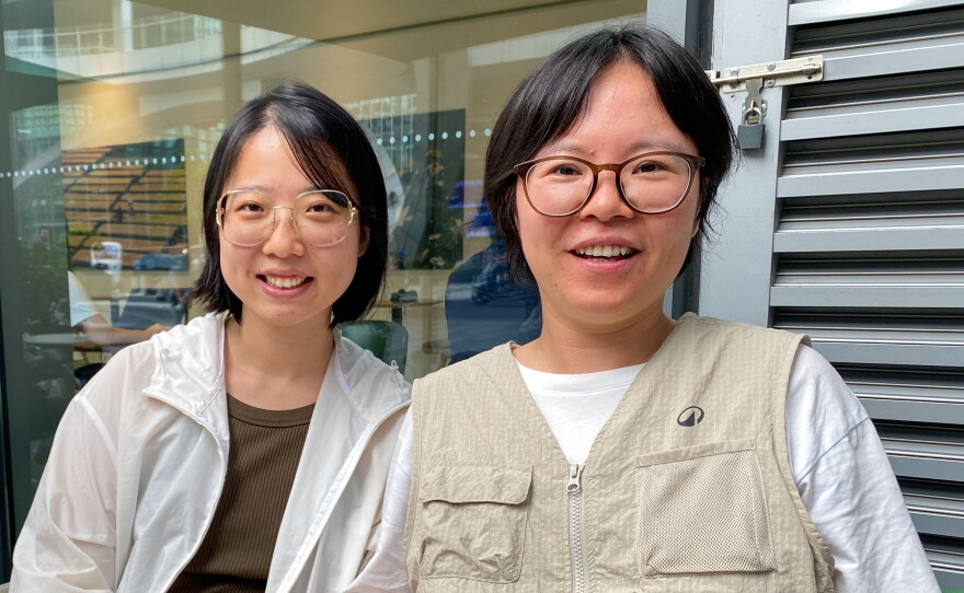 Luno Wang, left, and Hilda Wang are determined to confront folks smoking in public.