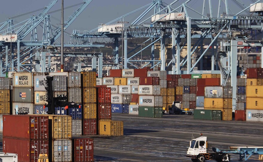 Shipping containers at the Port of Los Angeles. Unions are stepping up their efforts to thwart White House plans for passing foreign trade deals on a "fast track" through Congress.