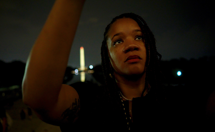 Robin Rue Simmons advocates for reparations at Washington Monument