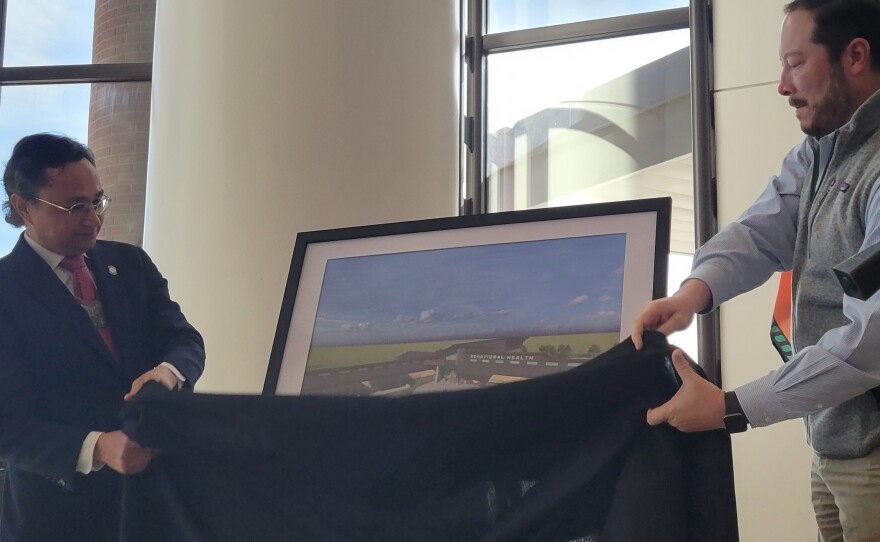 Principal Chief Chuck Hoskin (left) and Deputy Chief Bryan Warner unveil the first phase of a $75 million investment by the Cherokee Nation in new addiction treatment facilities.