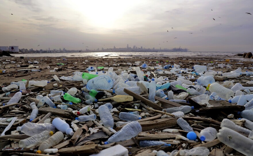 Garbage lies north of Beirut in 2017, after it washed away from a nearby seaside dump. Beirut and its suburbs generate some 3,000 tons of garbage per day.