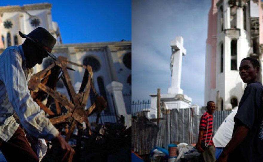 Very little has changed at Our Lady of Assumption Catholic Church in downtown Port-au-Prince, seen on Jan. 17, 2010, and Jan. 8, 2011.