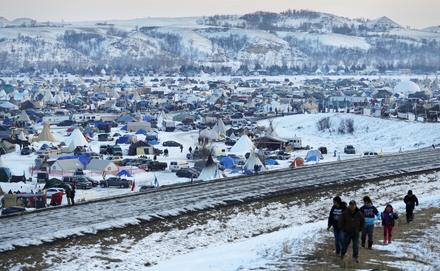 A view of the Oceti Sakowin camp, north of the Cannonball River, where people have gathered to protest the Dakota Access Pipeline.