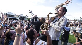 Michael Girardot, left, and Rob Ingraham of The Revivalists perform during KAABOO 2019 at the Del Mar Racetrack and Fairgrounds on Sunday, Sept. 15, 2019, in Del Mar, Calif. 

