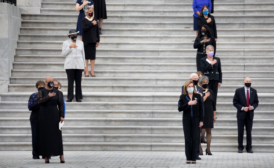 Ginsburg, who was described as "tough as nails" for incrementally taking on gender equality cases, became a feminist icon. House Speaker Nancy Pelosi, right, sends Ginsburg off.
