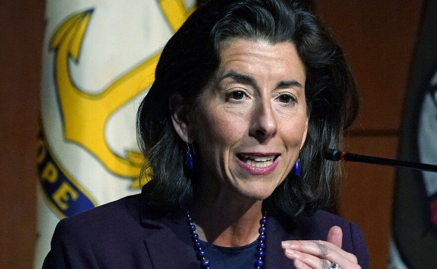 Commerce Secretary Gina Raimondo speaks during an address at Brown University on March 15, 2022, in Providence, R.I.