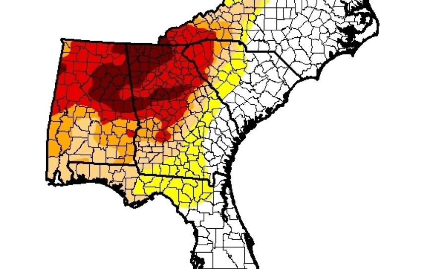 Drought conditions in the Southeast as of Nov. 8. The darker the color, the more severe the drought.