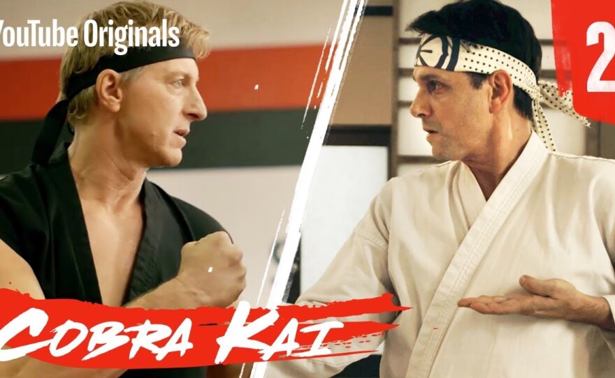 Johnny Lawrence (William Zabka) and Daniel Larusso (Ralph Macchio) of "Karate Kid" fame face off yet again in "Cobra Kai," Season Two on YouTube.