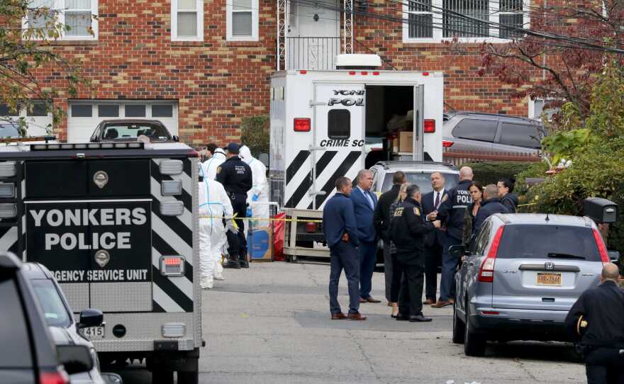 Yonkers police update Mayor Mike Spano and Police Commissioner John Mueller about a double homicide in Yonkers, on Nov. 2, 2021.