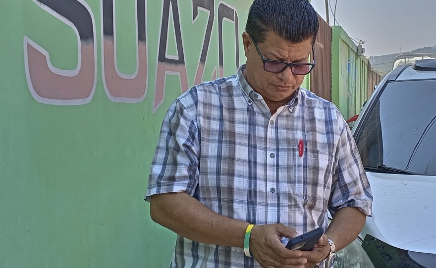 Martin Suazo Sandoval, the brother of Honduran citizen Maynor Suazo Sandoval, speaks with the media Wednesday outside his home in Azacualpa, Honduras. Martin says his brother is missing and was part of a maintenance crew on Baltimore's Francis Scott Key Bridge, which collapsed Tuesday.