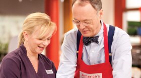 Test kitchen chef Bridget Lancaster with host Christopher Kimball