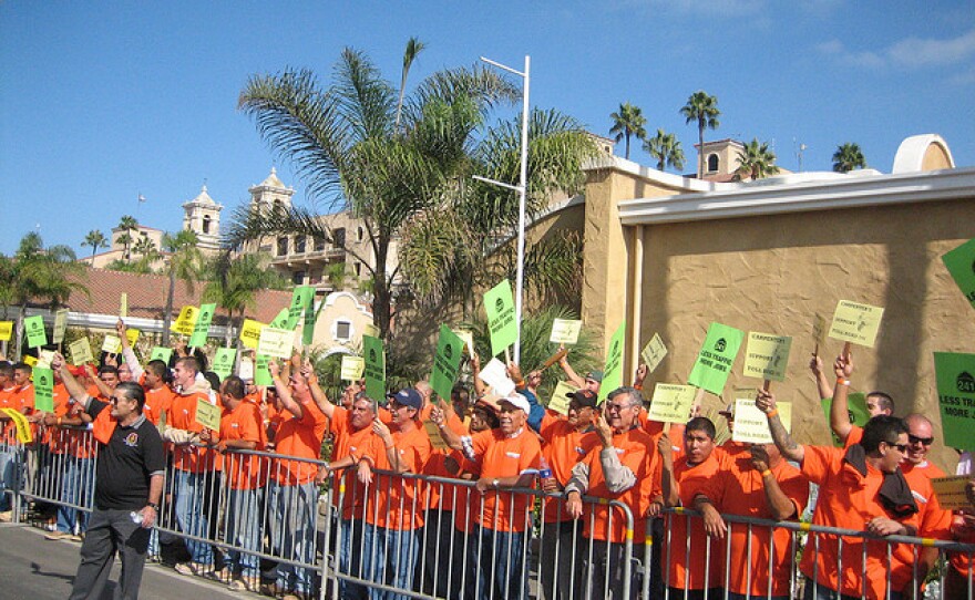 The proposed toll road brought hundreds of supporters and opponents out to a Calif. Coastal Commission meeting in Del Mar in 2008.