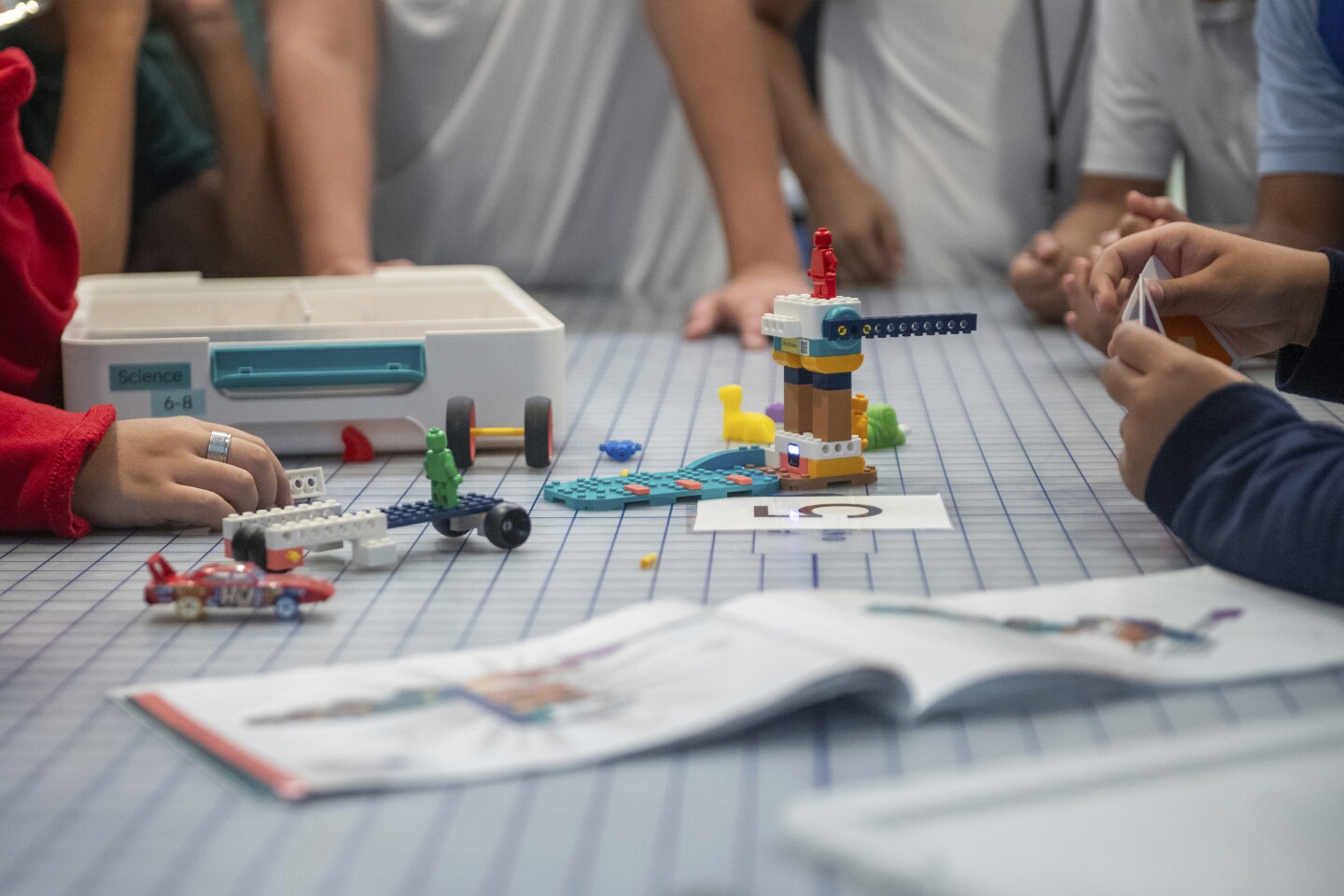 Students work on a project during a LEGO Education science lesson at Lorenzo De Zavala Middle School on Thursday, Aug. 21, 2025, in Irving, Texas.