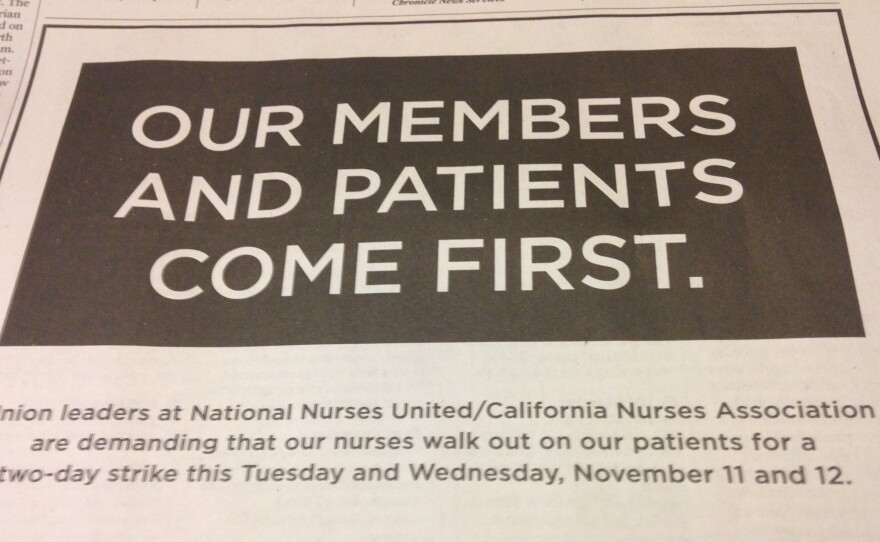 Kaiser Permanente is running ads in Northern California papers in advance of the proposed strike.