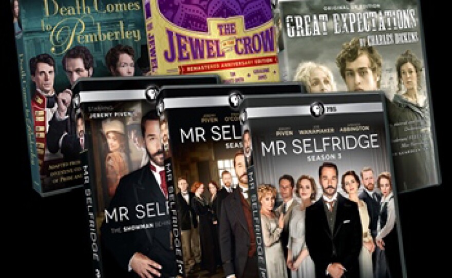Give $20 monthly ongoing or $240 during our TV membership campaign beginning March 4, and receive the Masterpiece 16-DVD collection: 3-DVD sets of Seasons 1-3 of MR. SELFRIDGE, a “Death Comes to Pemberley” DVD, “The Jewel In the Crown” 5-DVD set and a “Great Expectations” DVD. This gift includes a KPBS License Plate Frame (if you're a new member). Also enjoy access to KPBS Passport and myKPBS Film Club. The “Shopping, Seduction & Mr. Selfridge” book is at the $60 level, and the Season 3 DVD or Blu-ray with the book is at $120.