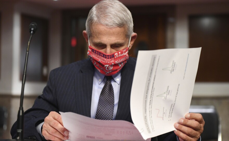 Dr. Anthony Fauci, director of the National Institute for Allergy and Infectious Diseases, prepares to testify before a Senate panel in June. Coronavirus cases could be on the rise in the Midwest, Fauci said Tuesday.