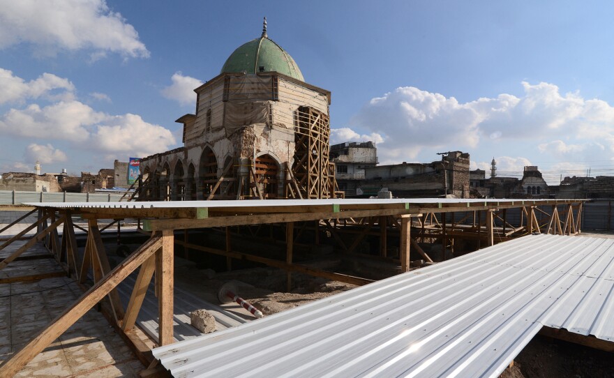 Excavations around the al-Nuri mosque in the Old Town of Mosul, in northern Iraq. As ISIS fighters fled in 2017, they blew up the minaret and prayer hall.