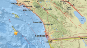 A map shows the epicenter of an earthquake that hit Southern California, May 1, 2018.