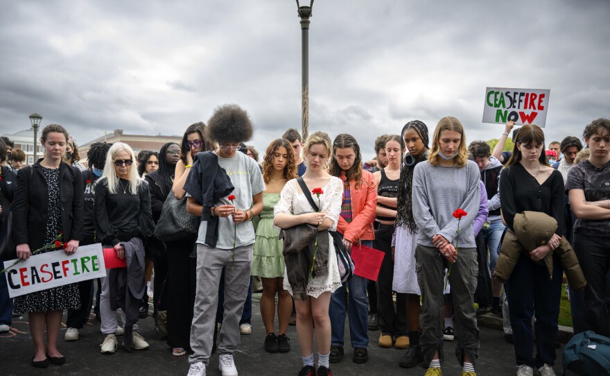 Students gather at Wesleyan University during a May Day event.