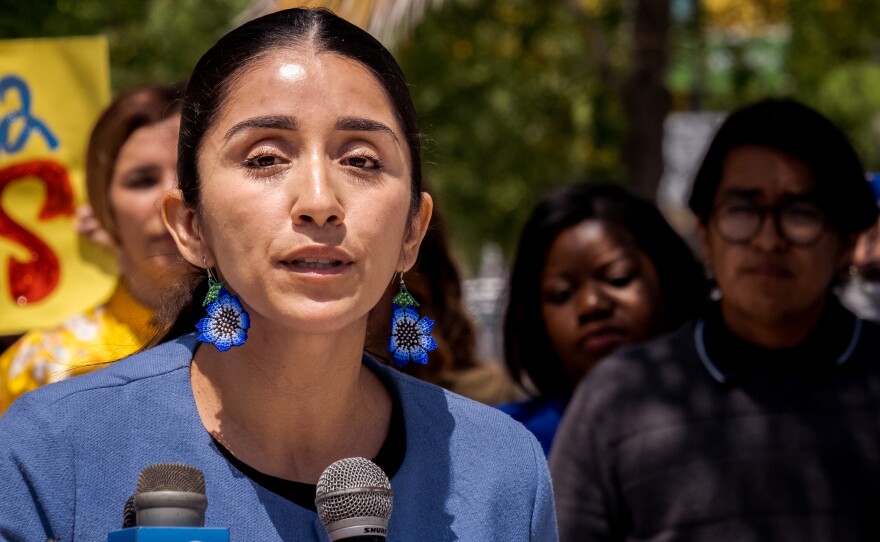 Monika Langarica from the Center for Immigration Law and Policy at UCLA spoke out against Title 42 in San Ysidro asking "why should Arizona and Texas and other hostile anti-immigrant states get to dictate national immigration policy for the entire border and the entire country?”, May 23, 2022