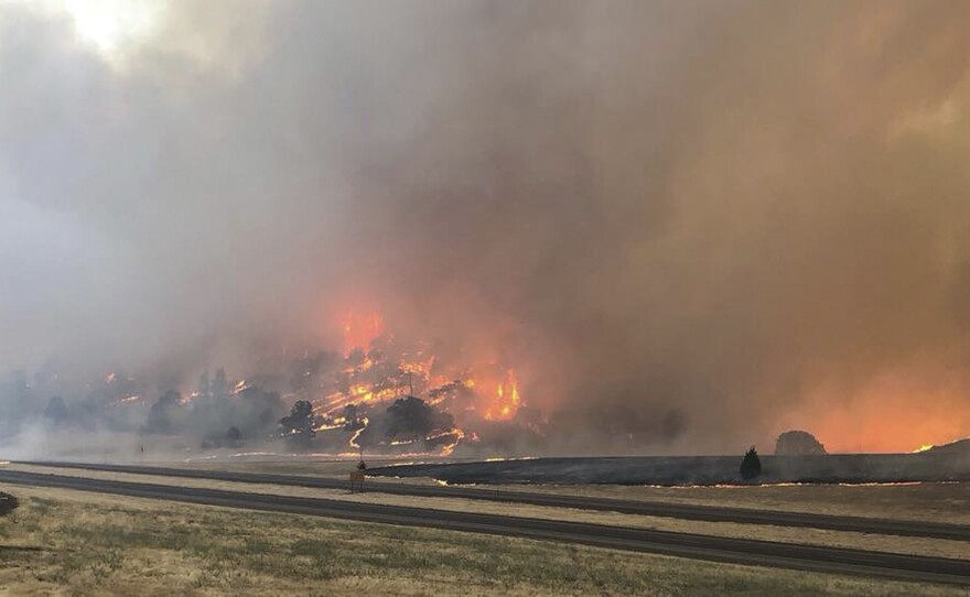 The Klamathon Fire burns this week in Hornbrook, Calif., just south of the Oregon border. At least one person was killed in the fire.