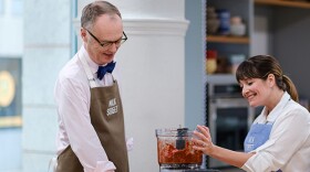 Christopher Kimball and milk street cook Catherine Smart prepare Tomato Rice with Oregano and Feta, risotto Greek-style. 