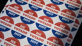 Democrats are trying to rebuild trust among Latino voters, and turning to content creators for help. Above, Spanish language voting stickers which read "He Votado Hoy" ("I Voted Today") at a Philadelphia polling place in 2019.