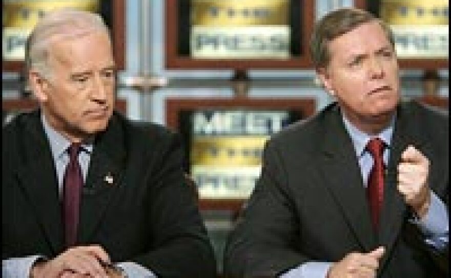 Sen. Joseph Biden (D-DE), left, and Sen. Lindsey Graham (R-SC) appear during a taping of NBC's Meet the Press, Jan. 7, 2007. They discussed an expected proposal by President Bush to increase the number of U.S. troops in Iraq.