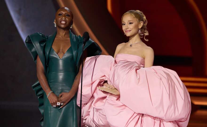 Cynthia Erivo and Ariana Grande present the Oscar® for Original Song during the live ABC telecast of the 96th Oscars® at the Dolby® Theatre at Ovation Hollywood on Sunday, March 10, 2024.