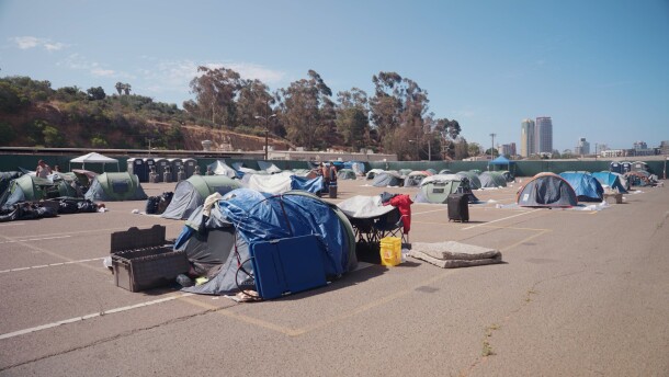 Tents are shown at the safe sleeping site at the City of San Diego operations yard in Golden Hill in this undated photo.
