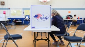 A person votes Tuesday in the Virginia redistricting referendum at a polling place in Alexandria.