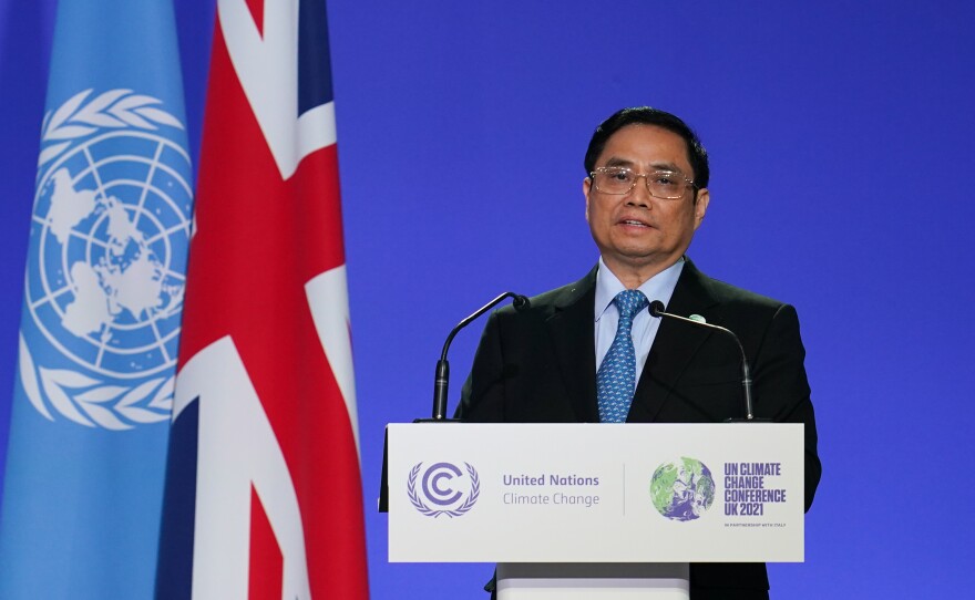 Chinh Minh Pham, prime minister of Vietnam, speaks at the COP26 United Nations Climate Change Conference in Glasgow, Scotland, in 2021.