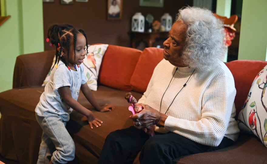 The matriarch of the Walker family, Evelyn Whitfield is 96 years old. "I love being around my family," she says. "I wouldn't want to live alone."