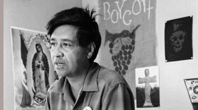 Cesar Chavez, a farm worker, labor organizer and leader of the California grape strike, is seen in a California works office in 1965.