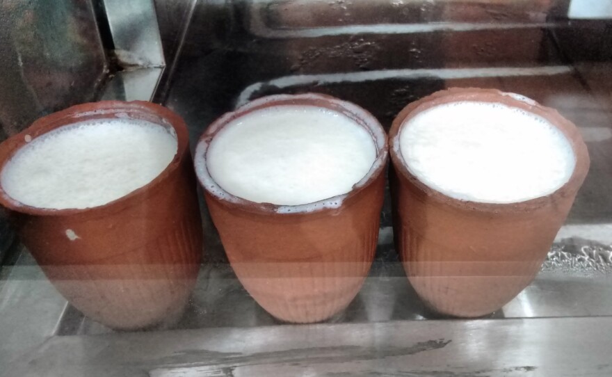 When Indians run out of yogurt starter at home, they might run out to pick up some shop-made stuff sold in old-fashioned tumblers like these, seen in a shop in New Delhi.