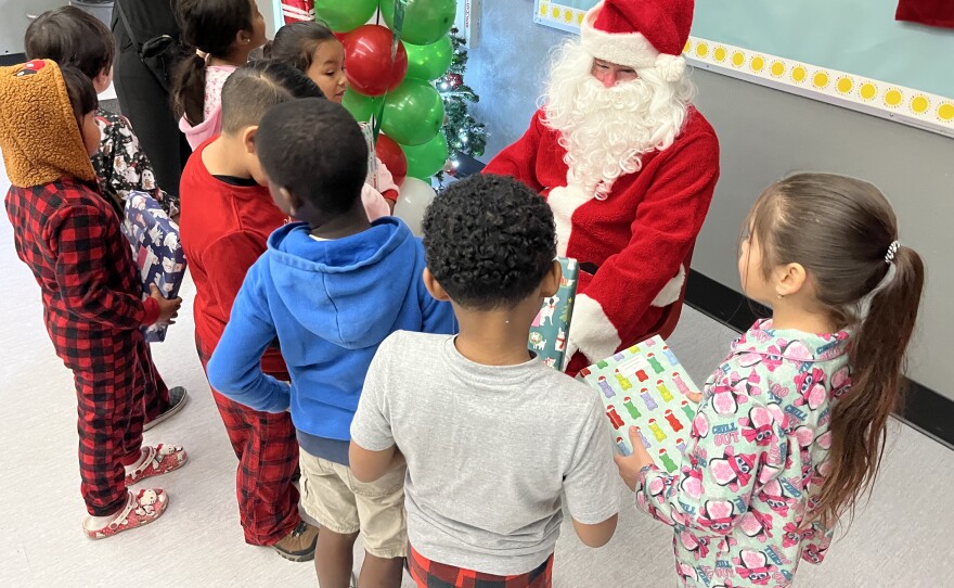 Chollas-Mead Elementary School students talk to Santa, Dec. 17, 2025.