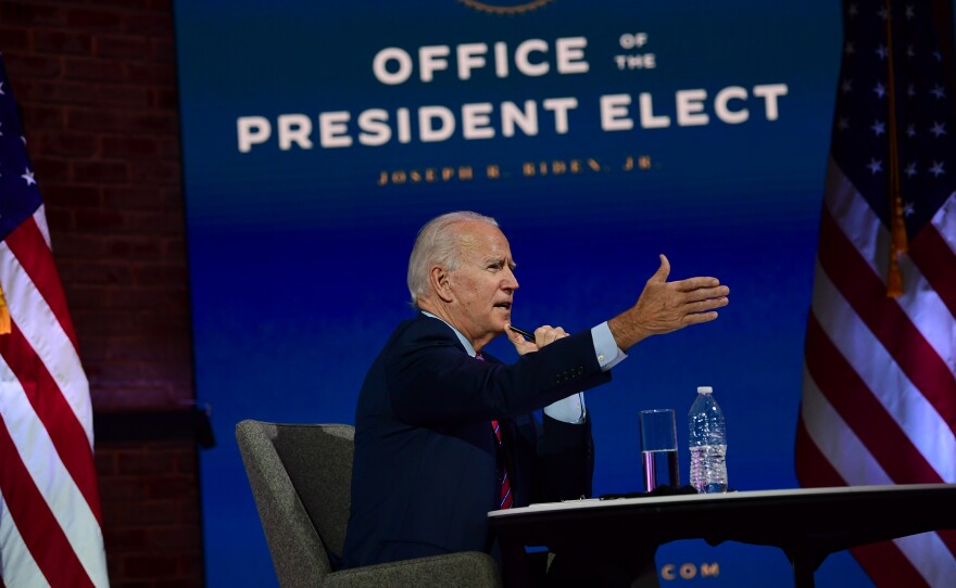 President-elect Joe Biden speaks during a virtual meeting with the United States Conference of Mayors on Monday.