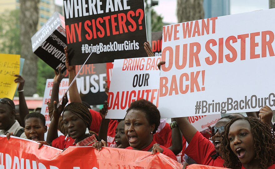 Activists from a coalition of more than 40 African women organizations march on May 15, in the streets of Kenya's capital Nairobi demanding the release of more than 200 schoolgirls abducted from schools in northern Nigeria by Muslim extremist group Boko Haram.