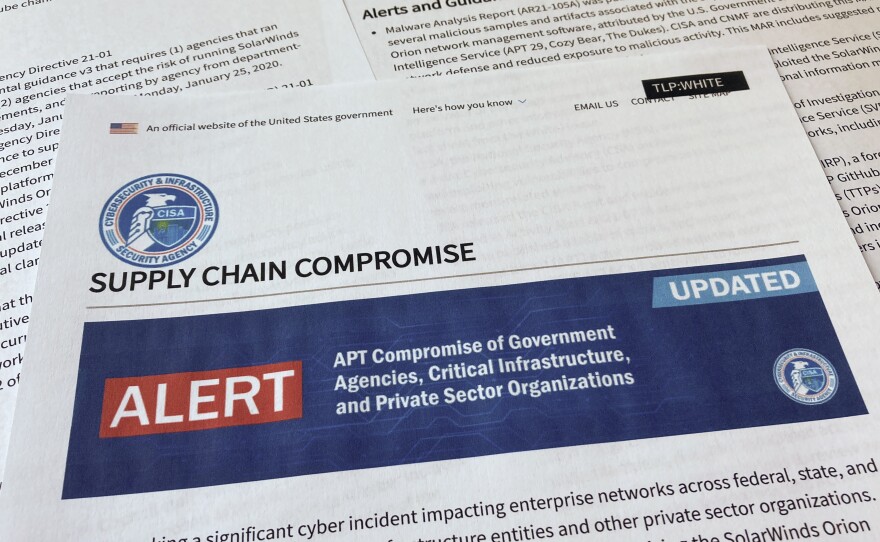 An alert on a suspected attack by state-backed Chinese hackers from the Department of Homeland Security's Cybersecurity and Infrastructure Security Agency (CISA) in April.