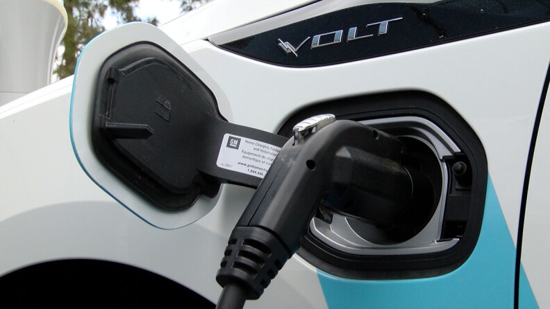 An electric vehicle is being charged, March 28, 2016.