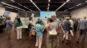 Dozens of residents from Fallbrook and surrounding communities attend an open house at the Fallbrook Community Center on Aug. 26, 2026. SDG&E hosted the event for its proposed Golden Pacific Powerlink. Two other open houses are planned in October.