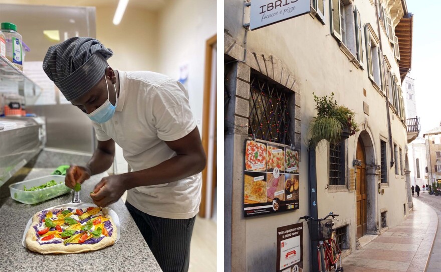 Ibrahim Songne is a big believer in local — and sometimes unconventional — pizza toppings. His narrow storefront is packed with pizza lovers.