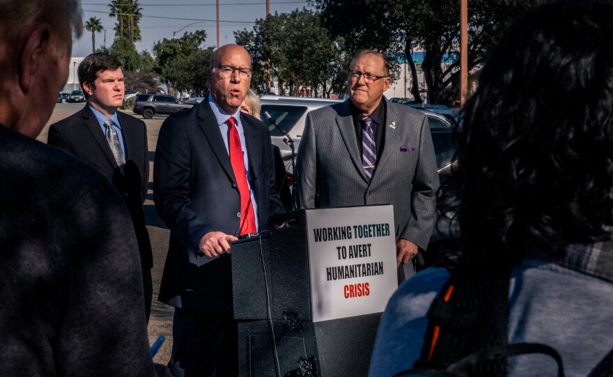 East San Diego County politicians, education professionals and health care professionals came together to call on California Gov. Gavin Newsom and U.S. President Biden to provide resources that address the “incoming crisis” of migrants and asylum-seekers when Title 42 is officially ended. The group highlighted El Cajon as a center for migrant and refugee resettlement in California. “We don’t know exactly how many are coming to El Cajon," Deputy Mayor Steve Goble says. "We don’t know when they’re going to come to El Cajon.” El Cajon, Dec. 22, 2022.<br/>