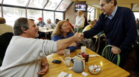 Republican Richard Mourdock, candidate for Indiana's U.S. Senate seat (right) meets Mike Nestor and LoRita Stofleth at Blueberry Hill Pancake House Saturday in Indianapolis