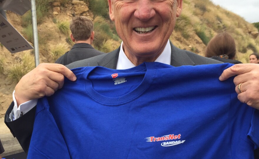 San Diego County Supervisor Ron Roberts, chair of Sandag, at the opening of widened state Route 76, which was largely paid for with the half-cent Transnet sales tax, May 16, 2017.
