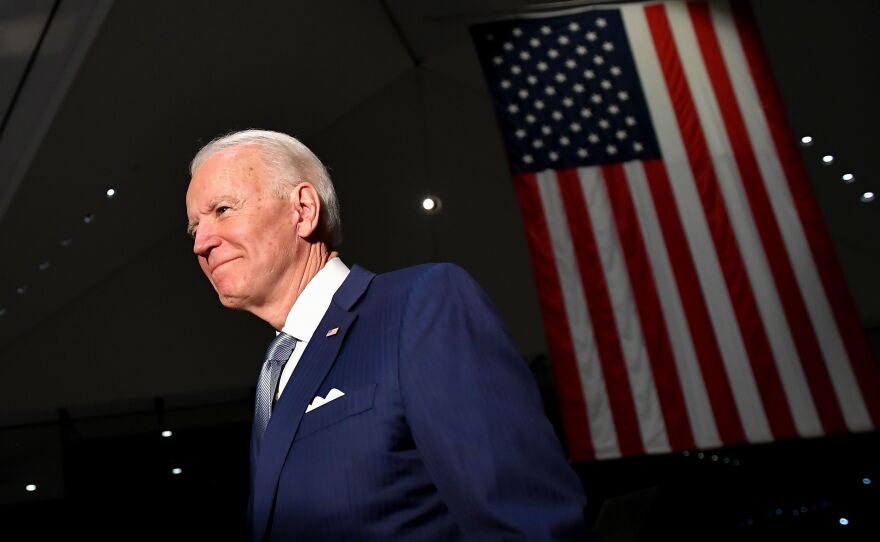 Democratic presidential hopeful former Vice President Joe Biden spoke at the National Constitution Center in Philadelphia on Tuesday night.