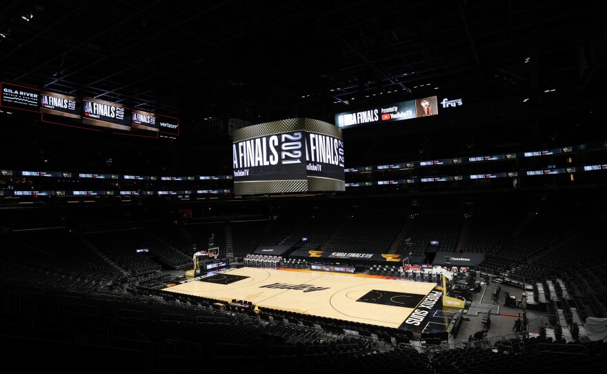 PHOENIX, AZ - JULY 6: An overall view of the Phoenix Suns Arena before the game between the Milwaukee Bucks and the Phoenix Suns during Game One of the 2021 NBA Finals on July 6, 2021 at Phoenix Suns Arena in Phoenix, Arizona.